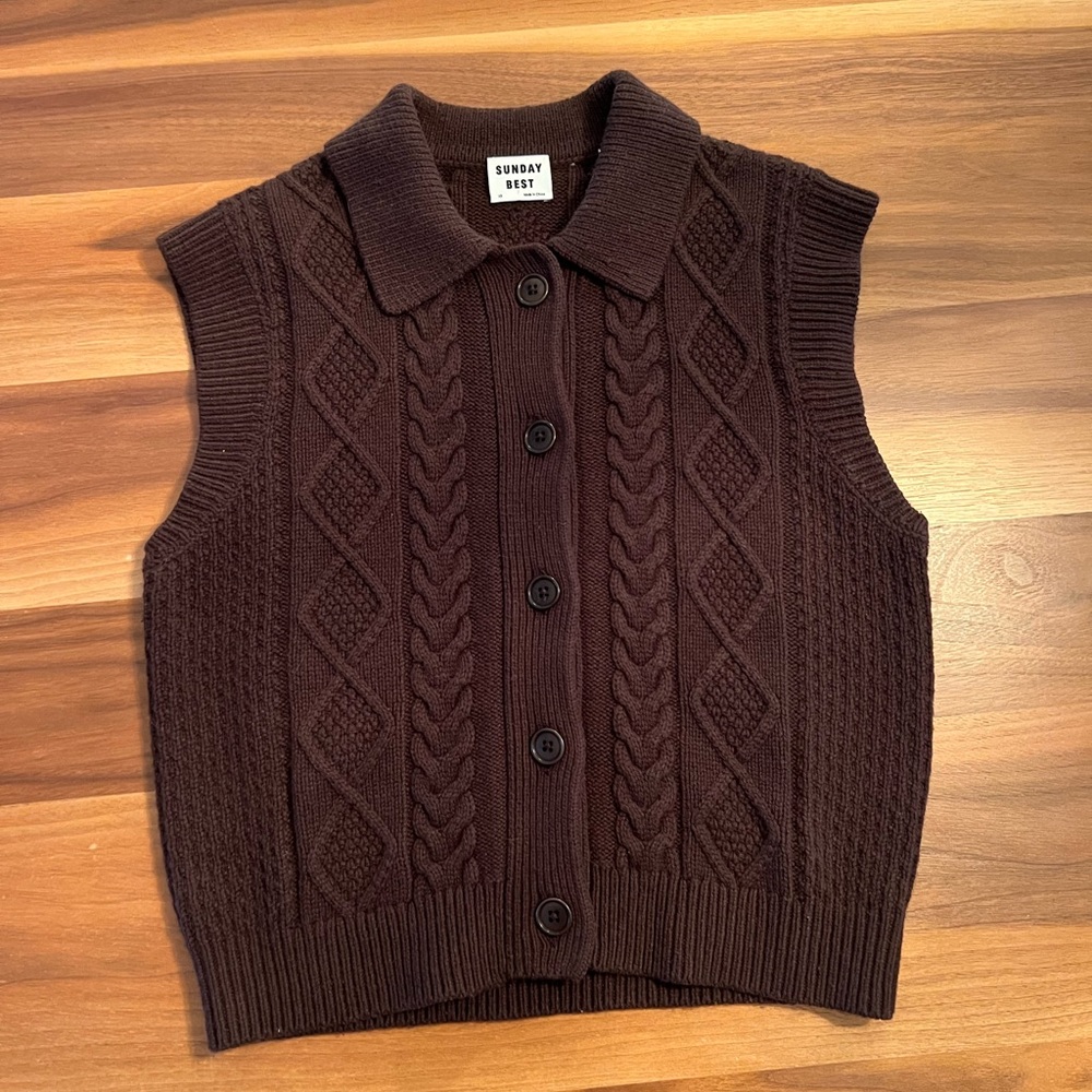 Sunday best button knit vest with collar